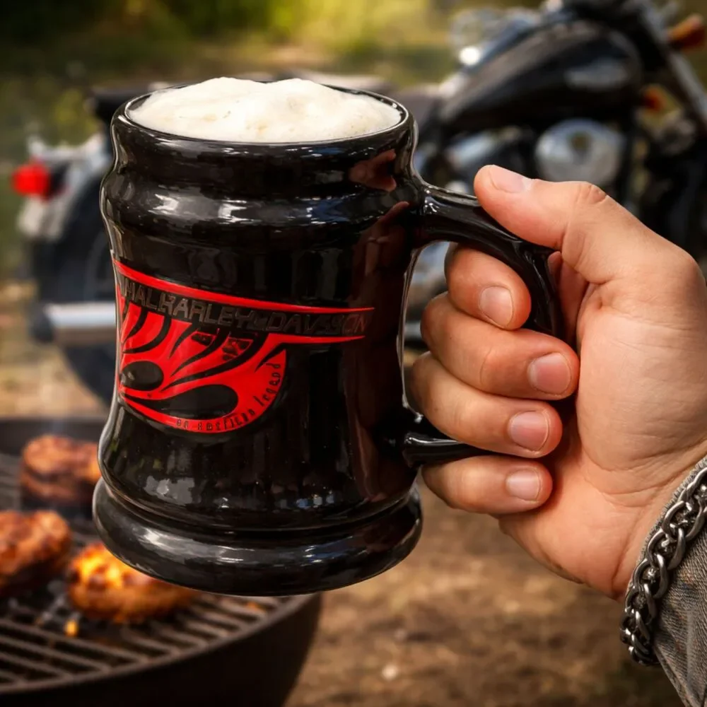 Harley Davidson Mug 14oz Ceramic Flame Graphic Y2K Biker Coffee Cup Vintage